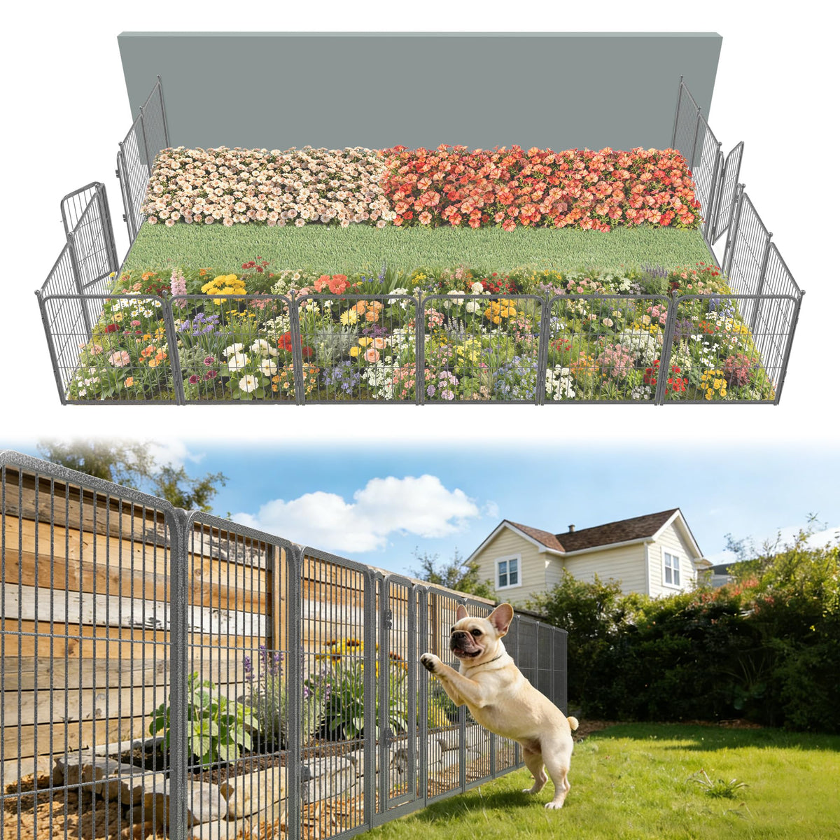 FXW No Dig Garden Fence, Outdoor for Yard, 50in(H) x 62.6ft(L), 24 Panels