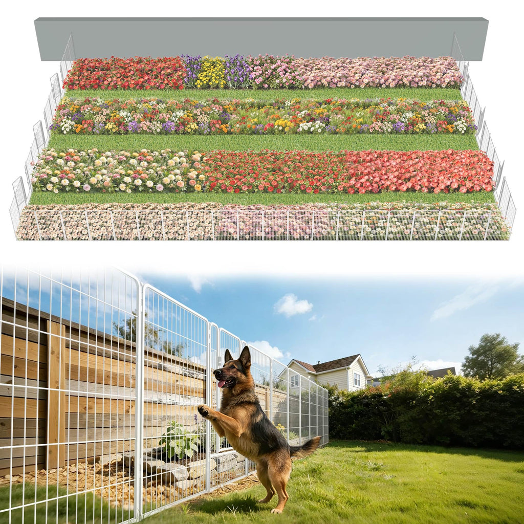 FXW No Dig Garden Fence, Outdoor for Yard, 50in(H) x 62.6ft(L), 24 Panels