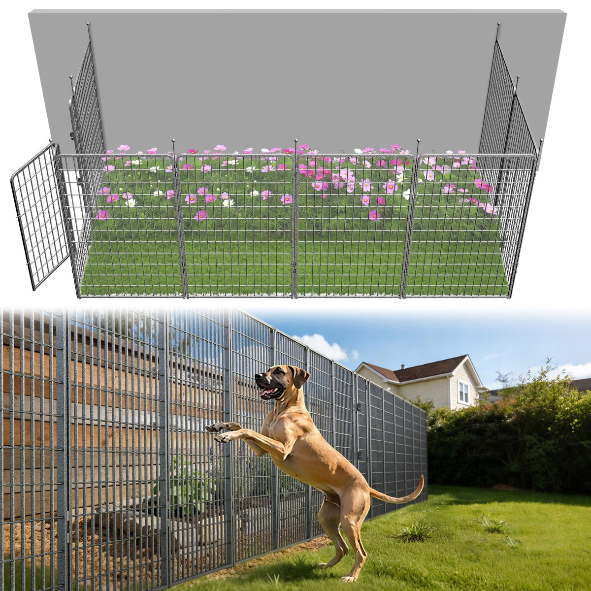 FXW No Dig Garden Fence, Outdoor for Yard, 50in(H) x 62.6ft(L), 24 Panels