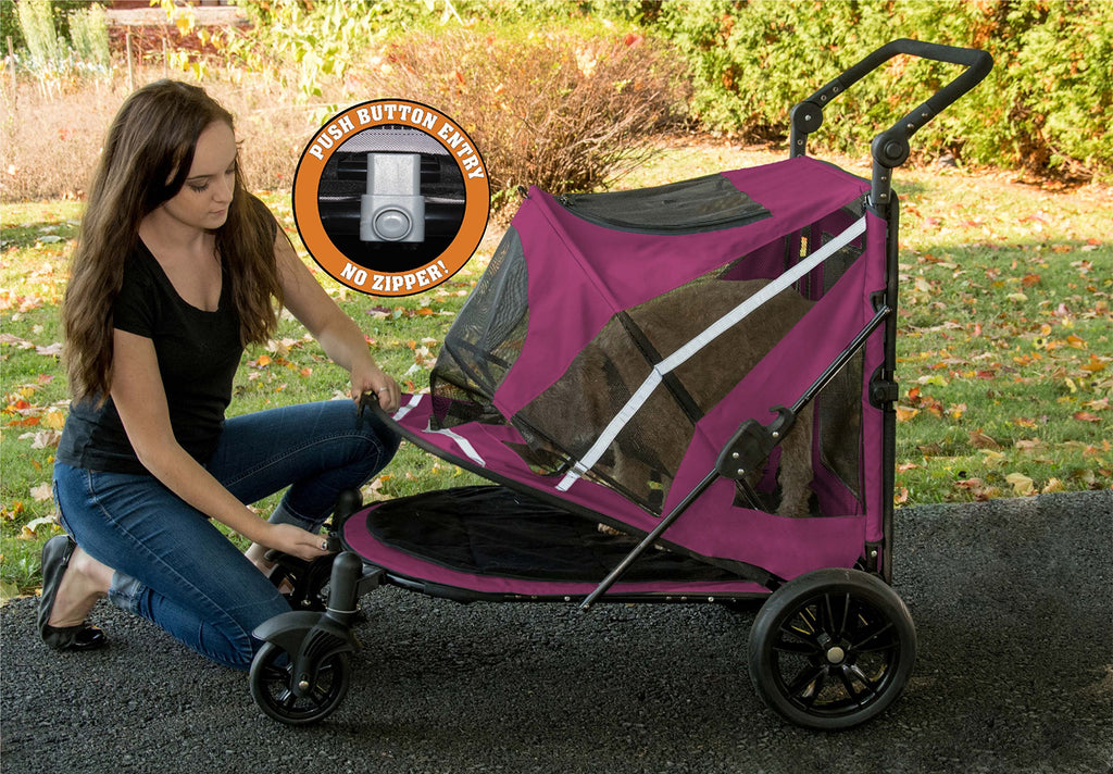 Pet Gear NO-Zip Stroller, Push Button Zipperless Dual Entry, for Single or Multiple Dogs/Cats, Pet Can Easily Walk in/Out, No Need to Lift Pet